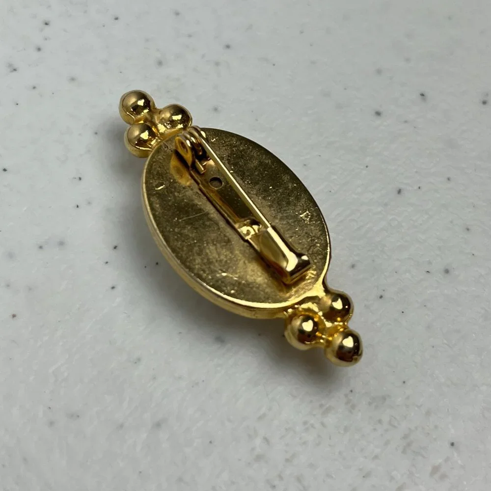 Vintage Gold Tone Brooch Faux Pearl Victorian Style Collar Pin